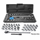 Jogo de Soquetes com Catraca Reversível Profissional 40 Peças – Encaixe 1/4” e 3/8”