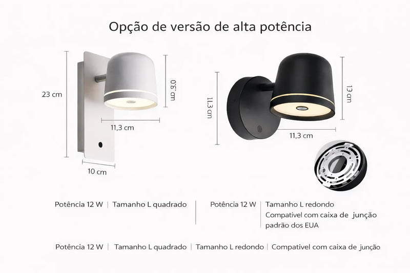 Arandela LED de Parede Touch Orientável com Ajuste de Brilho e Cor