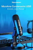 Microfone USB Condensador Cardioide Plug and Play com Fone – Ideal para Podcast, Live e Home Office