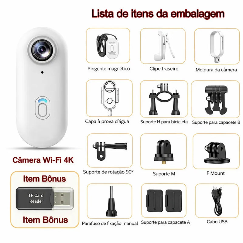 Mini Câmera Portátil 4K Magnética – Grave Tudo em Primeira Pessoa sem Usar as Mãos