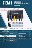 Kit Profissional de Crimpagem e Teste de Redes RJ45/RJ11 CAT5 e CAT6 – Instalação Completa AMPCOM