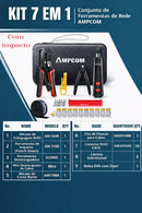 Kit Profissional de Crimpagem e Teste de Redes RJ45/RJ11 CAT5 e CAT6 – Instalação Completa AMPCOM