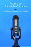 Microfone USB Condensador Cardioide Plug and Play com Fone – Ideal para Podcast, Live e Home Office