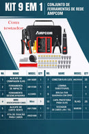 Kit Profissional de Crimpagem e Teste de Redes RJ45/RJ11 CAT5 e CAT6 – Instalação Completa AMPCOM