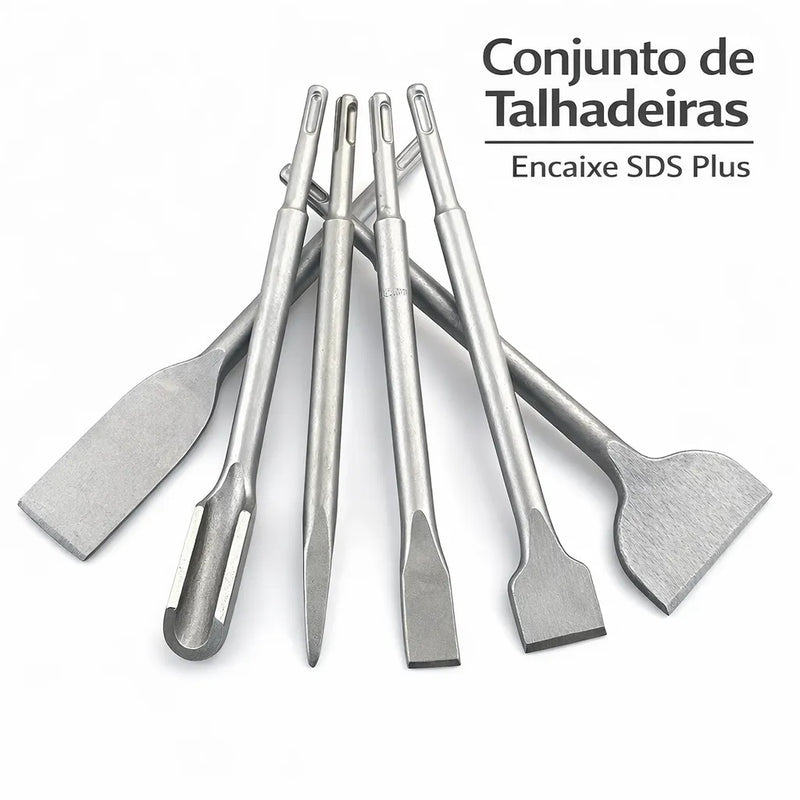 Conjunto de Talhadeiras e Ponteiros SDS Plus para Martelete – Demolição Rápida e Precisa em Concreto