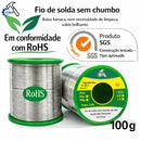 Fio de Solda Sem Chumbo com Fluxo – Solda Brilhante, Baixa Fumaça e Alta Aderência (RoHS)